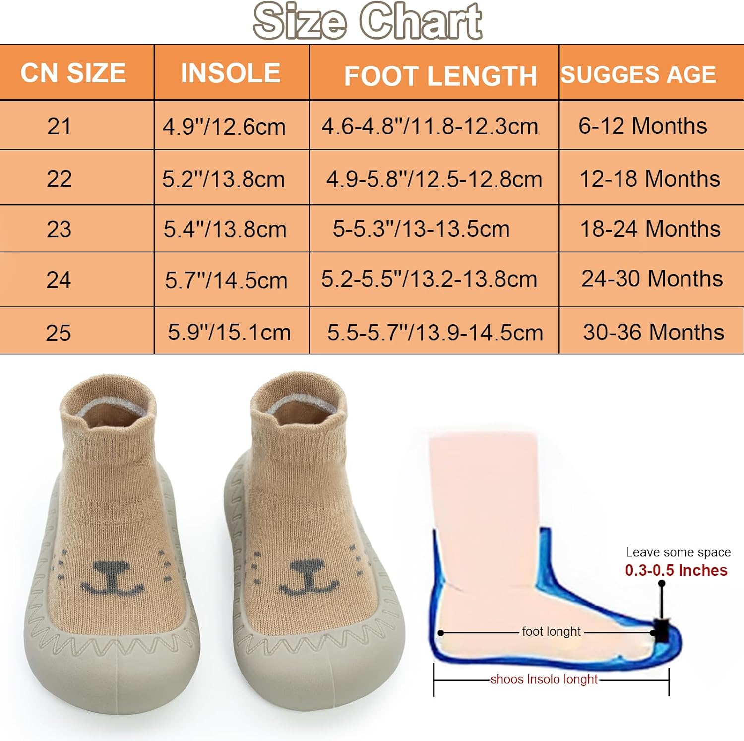 2 Pair Baby Caroon Non-slip Shoes, Baby slippers Shoes for Boys Girls Walkers Shoes Soft Rubber Grippers with Baby slippers, Khaki, White, Pink, Blue Infant First Walking Shoes 6-12,12-18, 18-24 Months - Image 7